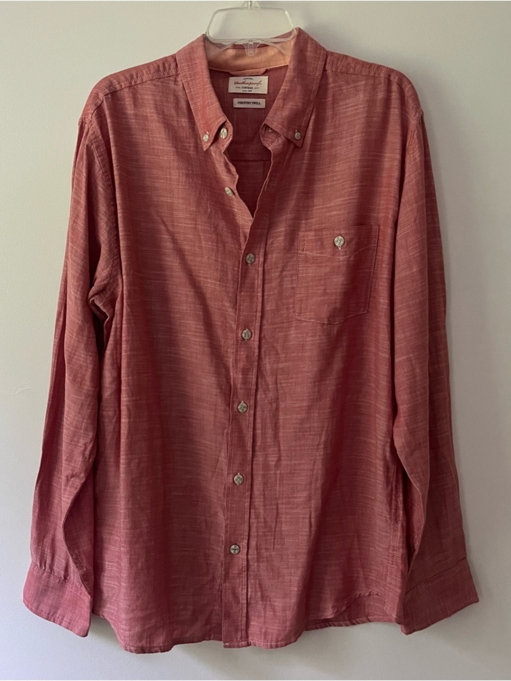 Men's Country Twill Long Sleeve Button Down Shirt Large Red Cotton Weatherproof